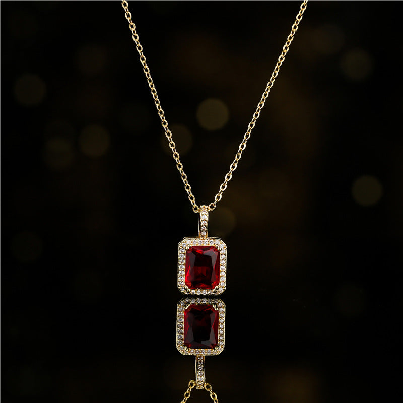 Minimalist Geometric Square Cubic Zirconia Inlay Brass Necklace with Cable Chain for Women
