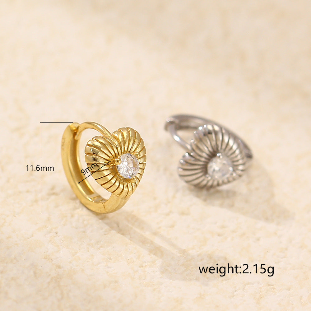 Elegantes aretes de aro chapados en plata de ley 925 con diamantes de imitación en forma de corazón para mujer