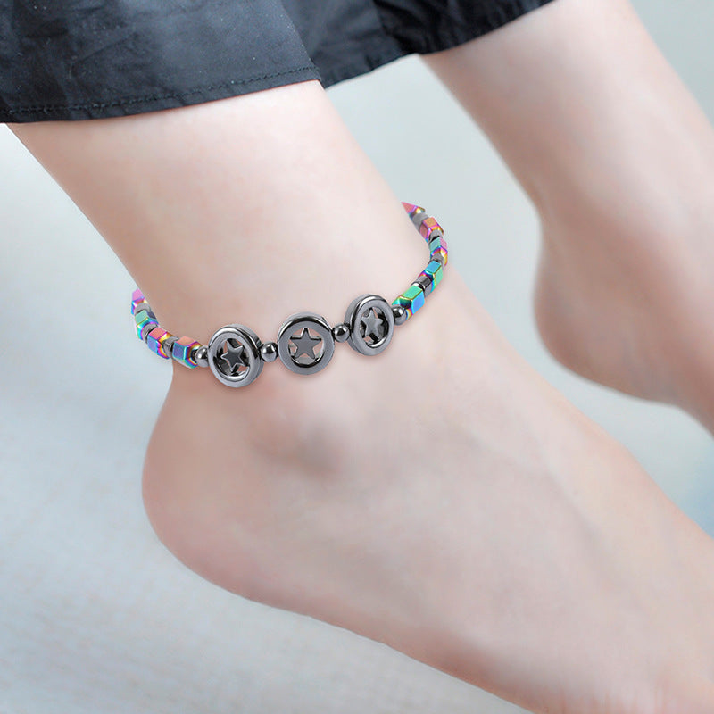 Minimalist Geometric Magnetic Material Beaded Anklet for Women and Couples