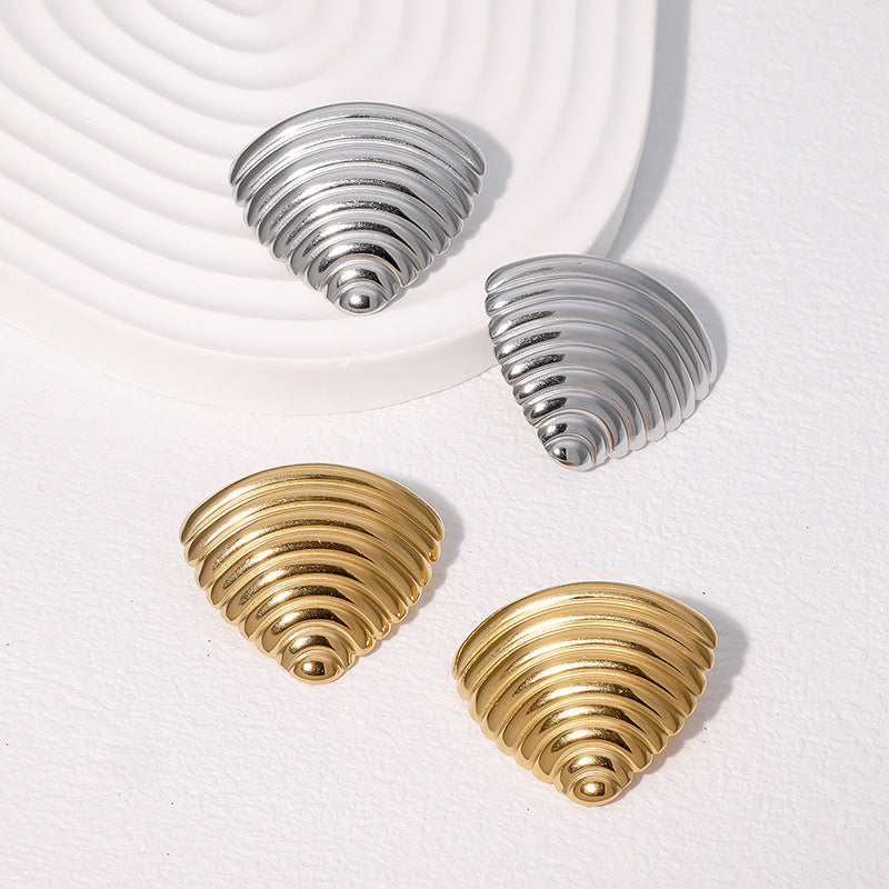 Minimalist 18K Gold Plated Geometric Triangle Textured Stainless Steel Earrings for Women