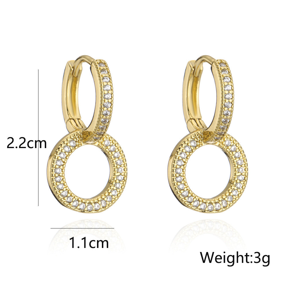 Minimalist Geometric Brass 18K Gold Plated Cubic Zirconia Inlay Earrings for Women
