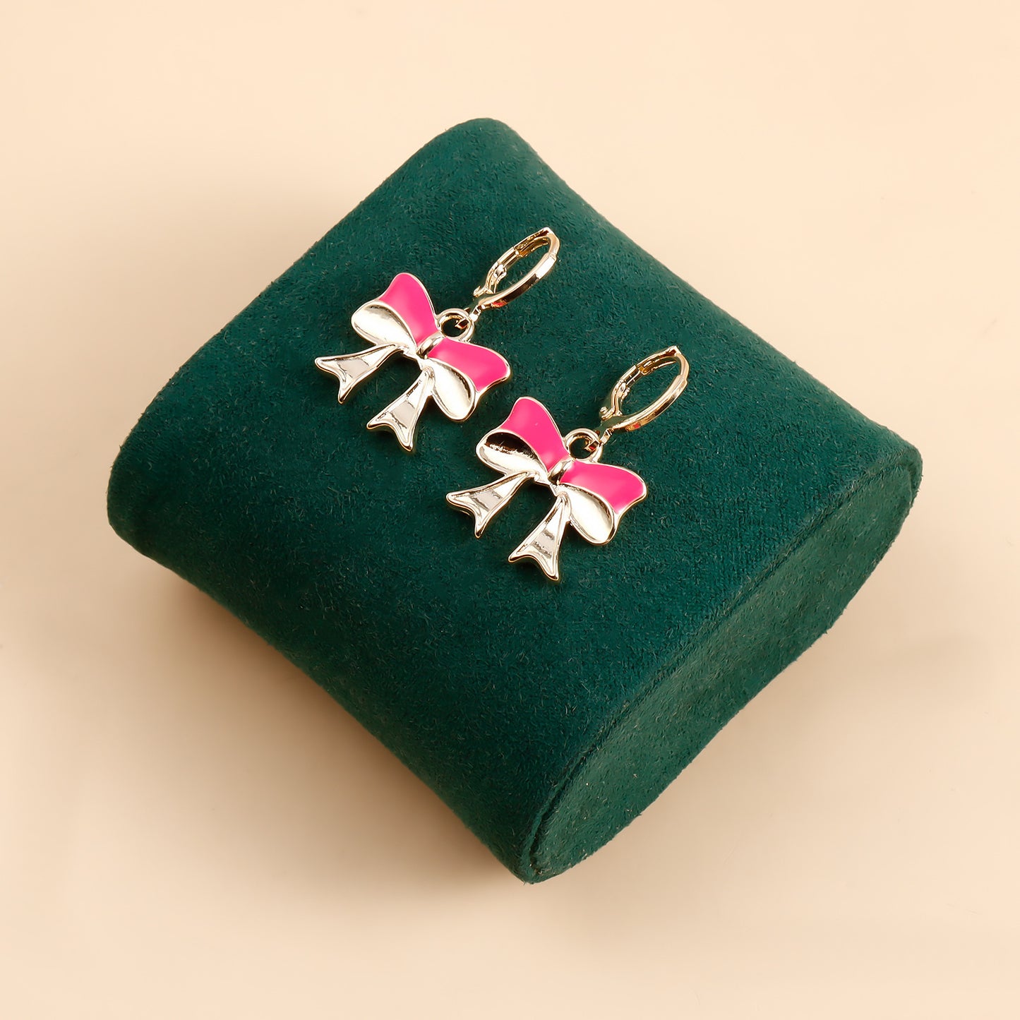 Fashionable Bow-Shaped Geometric Earrings in Alloy with Enamel Coloring and Plated Finish
