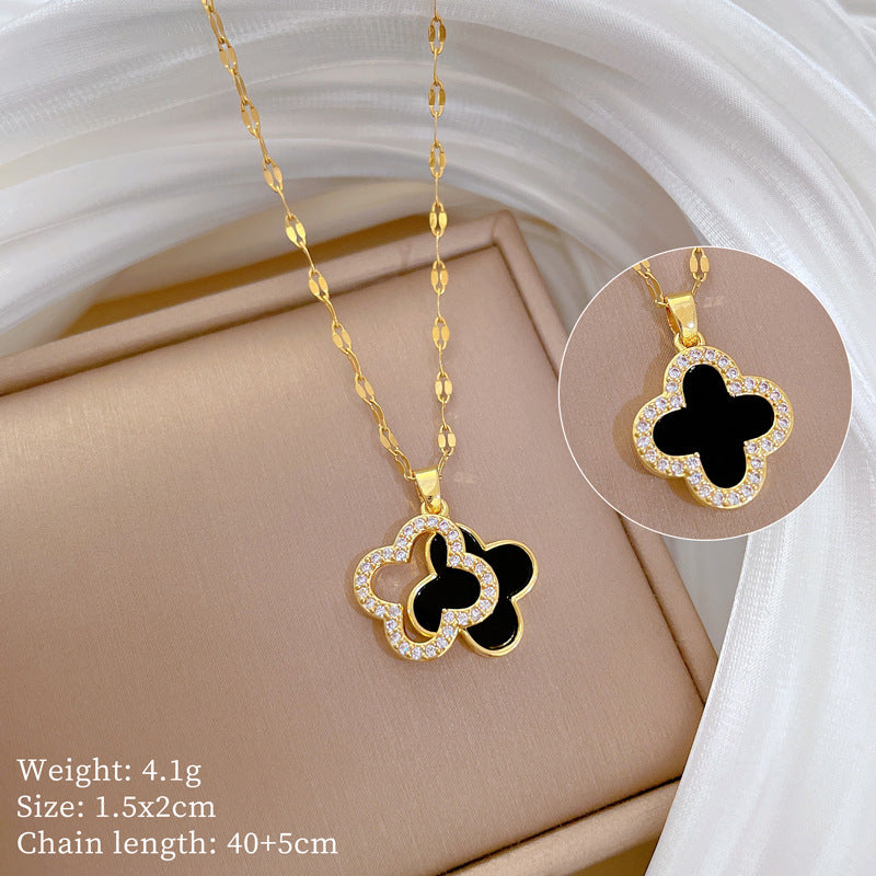 Set collana e orecchini trifoglio fortunato in acciaio al titanio con design geometrico elettroplaccato per donna
