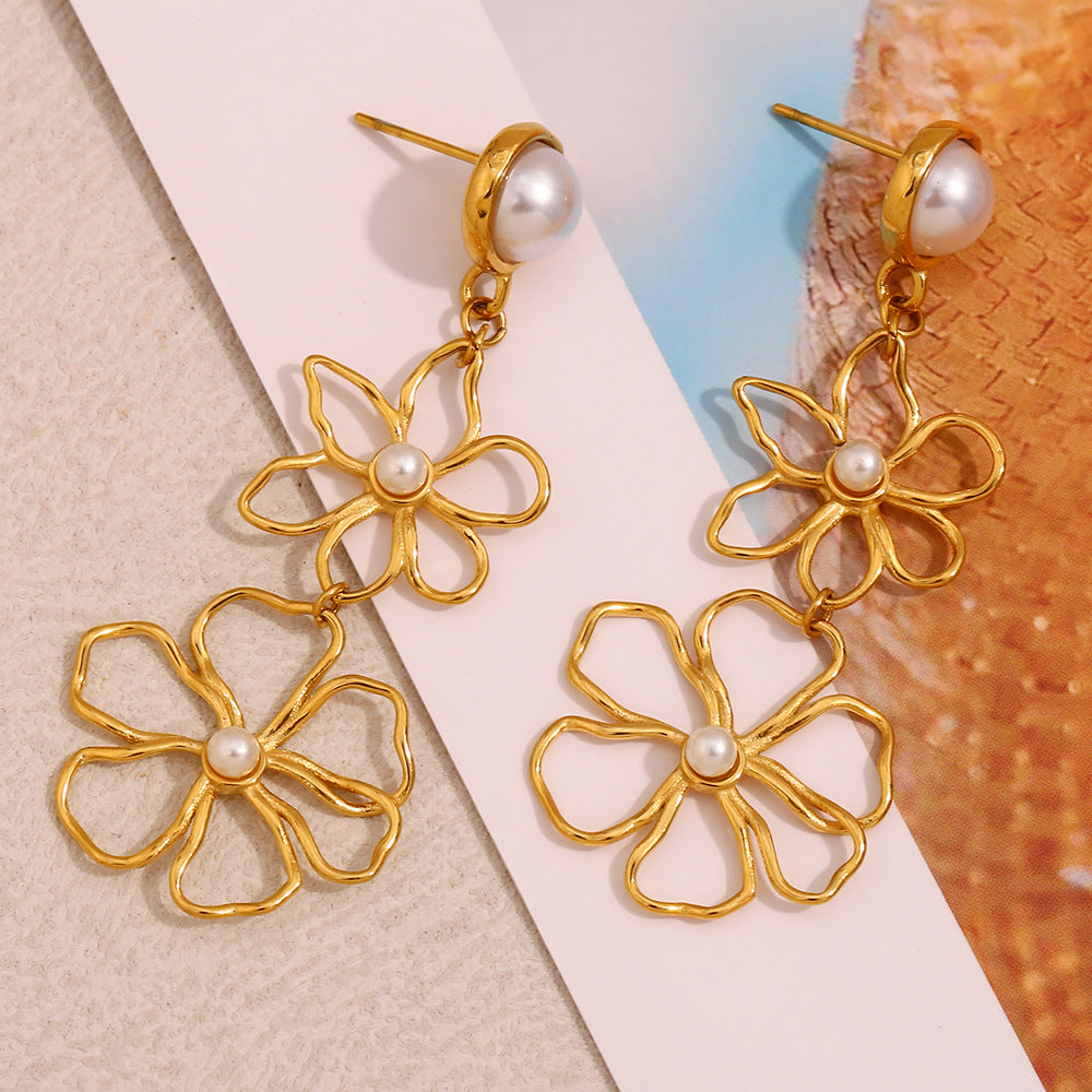 Fashionable Floral Stud Earrings in 316L Stainless Steel with 18K Gold Plating for Women