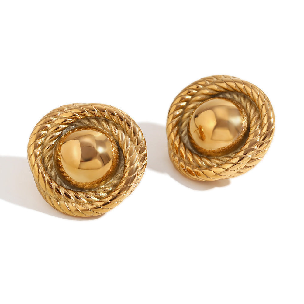 Orecchini a perno geometrici vintage alla moda in acciaio inossidabile con placcatura in oro 18 carati e design a bottone circolare testurizzato