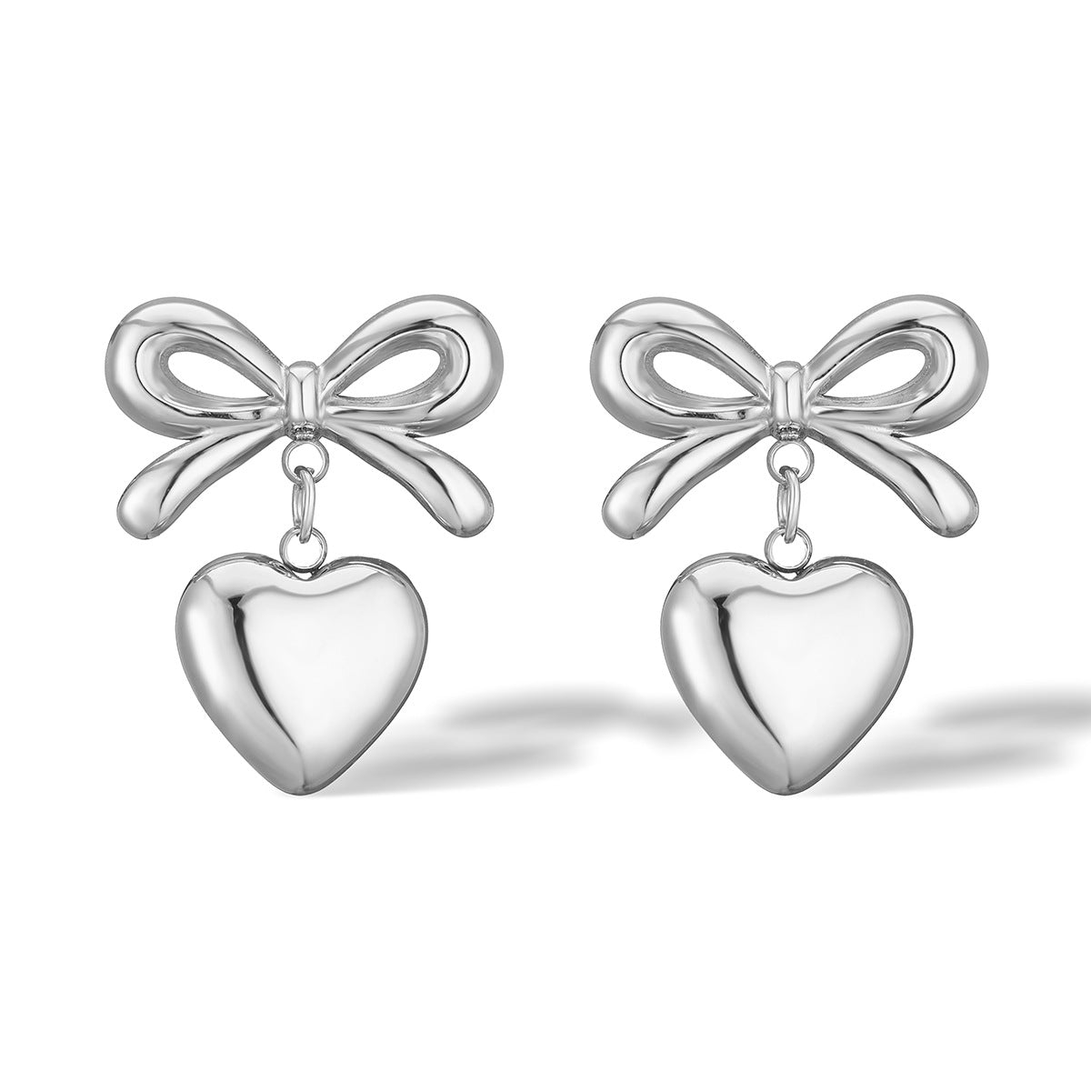Minimalist Bow and Heart-Shaped Stainless Steel Earrings for Women