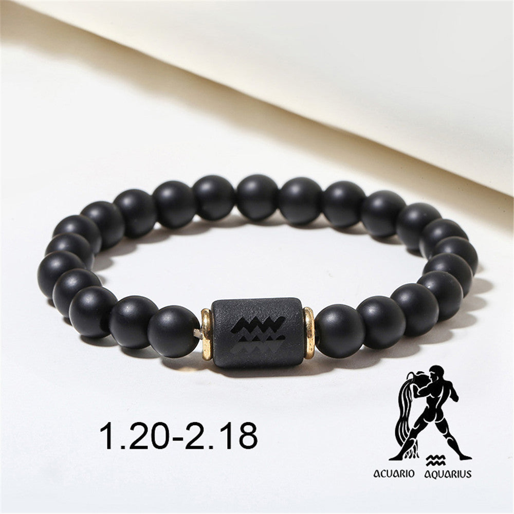 Matte Black Agate Geometric Beaded Bracelet for Men and Women