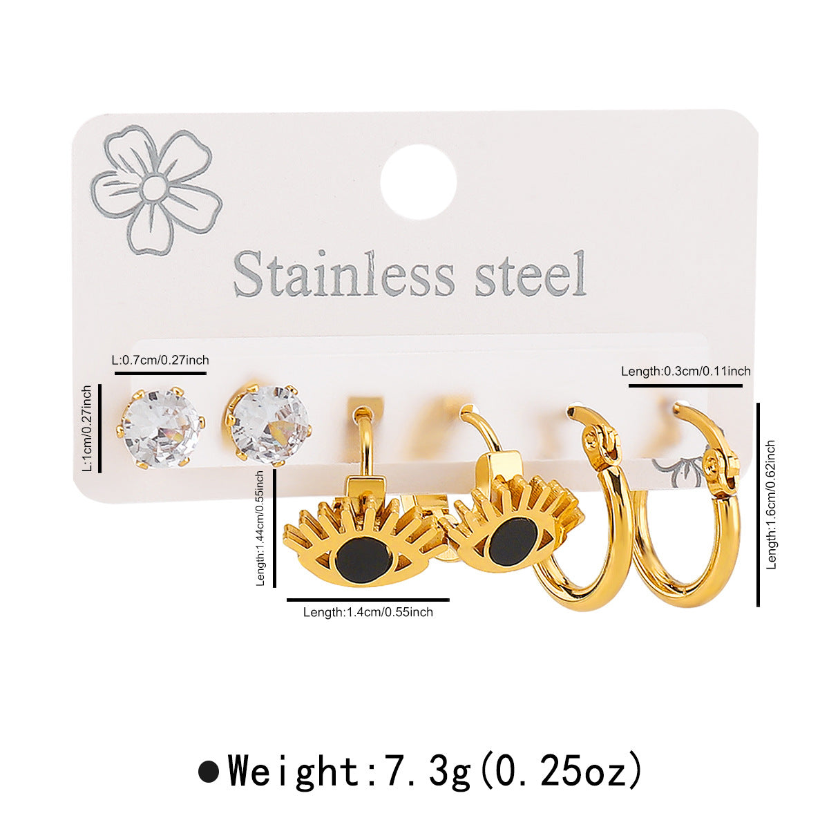Ethnic Vintage Style Geometric Stainless Steel Earrings Set with Eye Motif and Enamel Finish