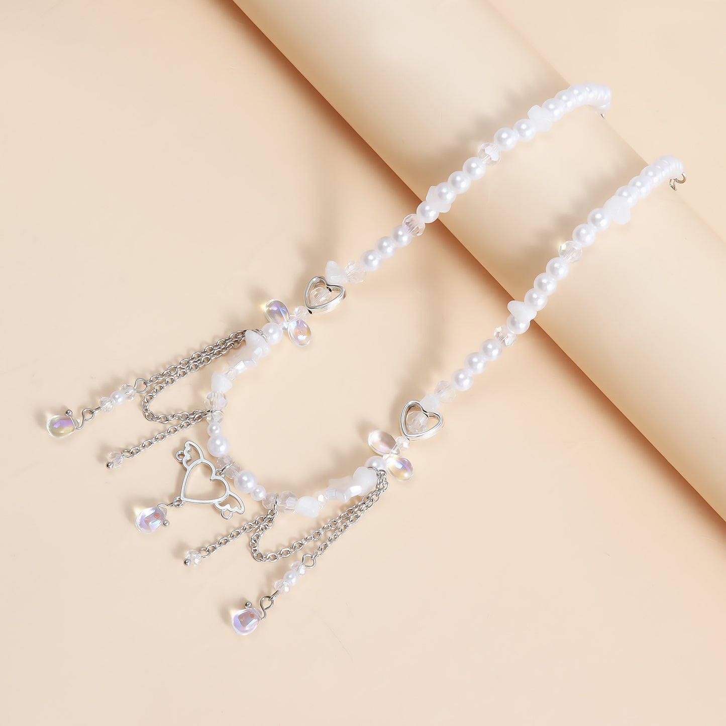 Gargantilla mariposa Y2K con cuentas de perlas de imitación y colgante de aleación, diseño geométrico galvanizado para mujer