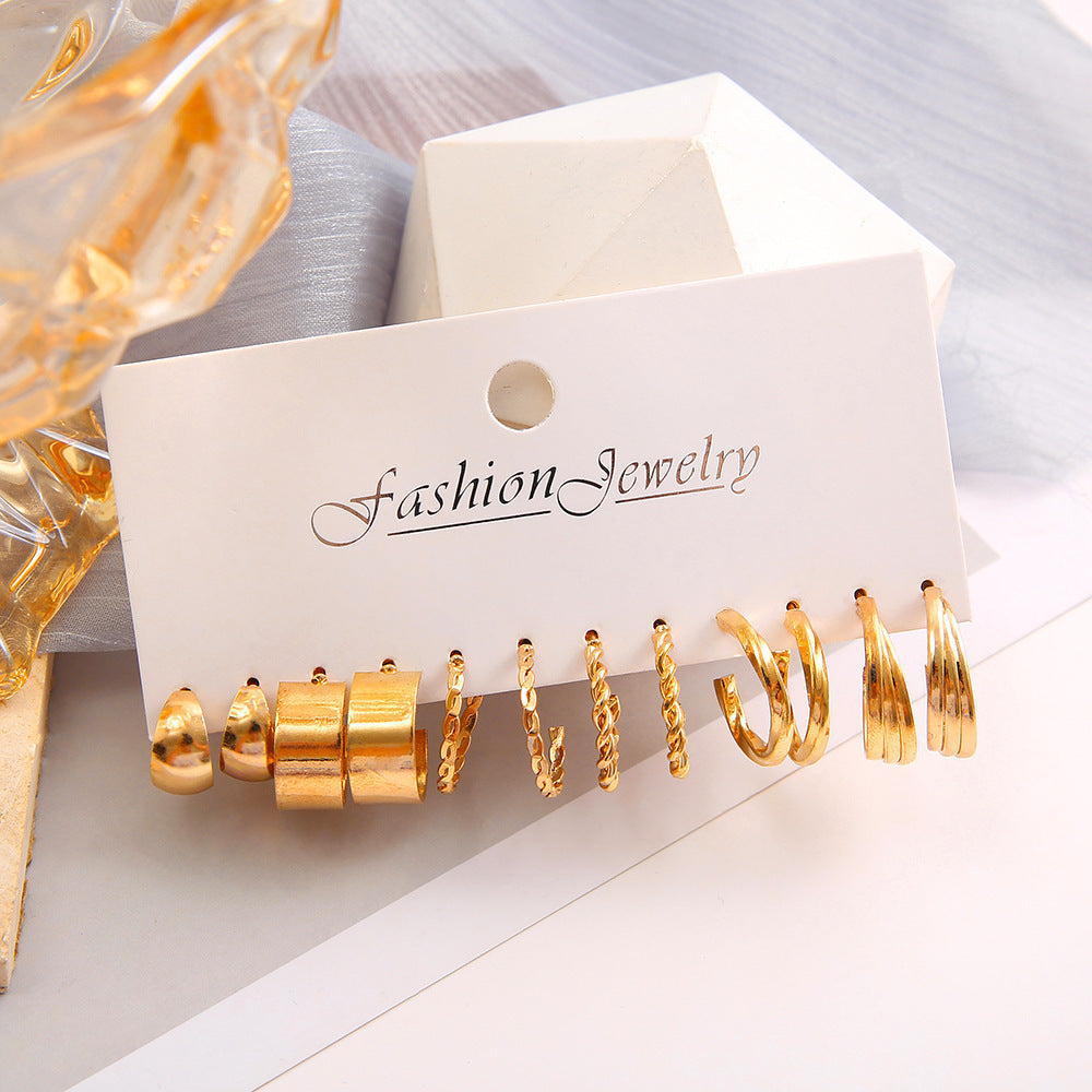 Fashion Geometric Round Gold Plated Zinc Alloy C-Shape Hoop Earrings with 925 Sterling Silver Posts