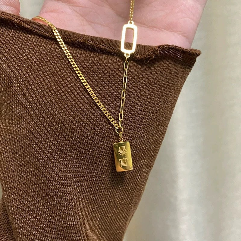 Minimalist Square Titanium Steel Plated Box Chain Necklace Unisex