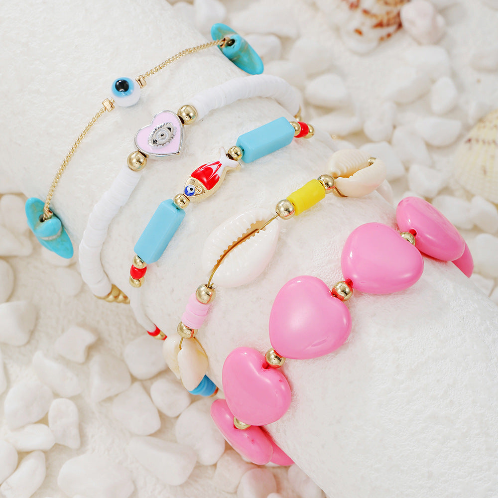 Bohemian Geometric Resin Shell Turquoise Starfish Beaded Bracelet for Women and Men