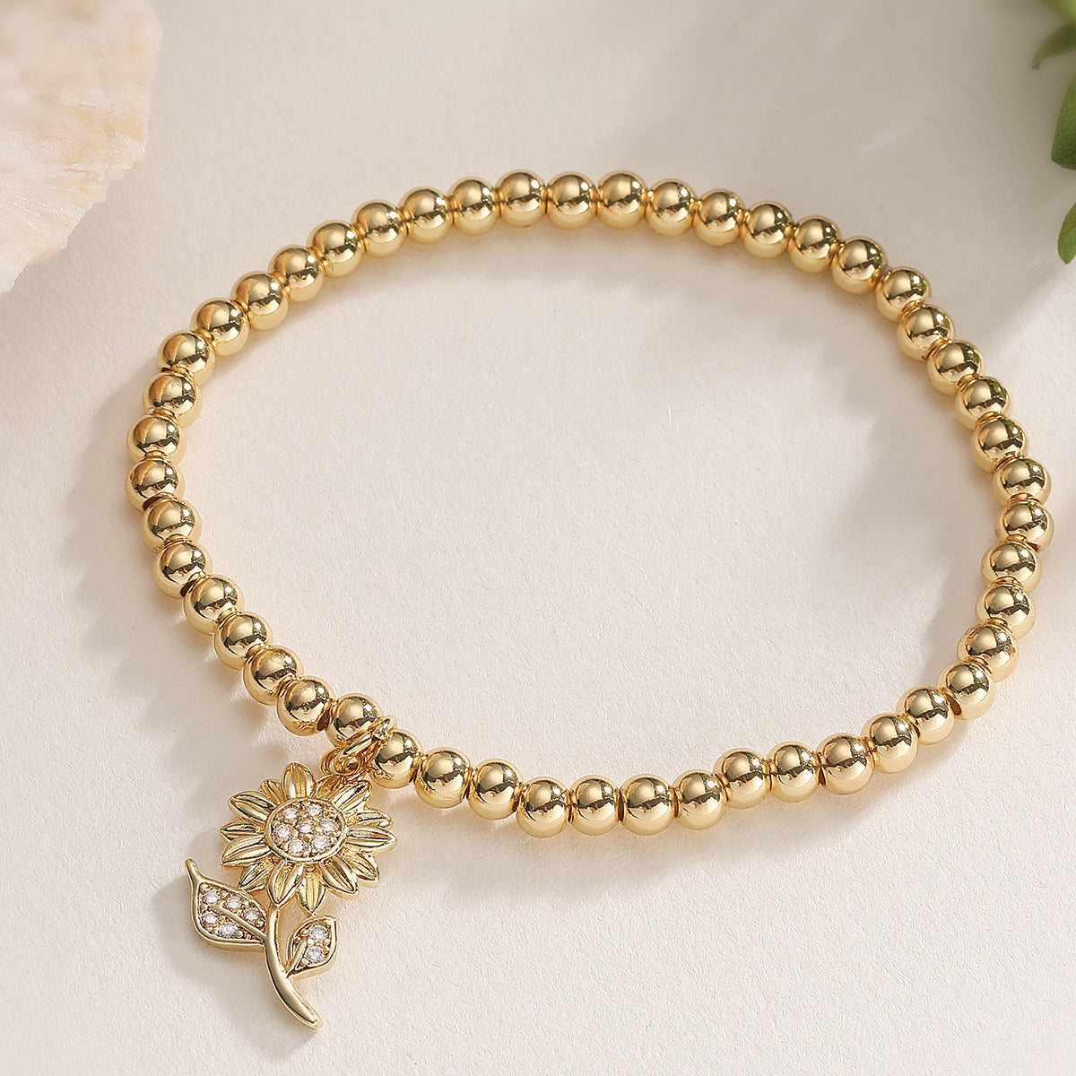 Geometric Sunflower Plated Brass Bracelet for Women