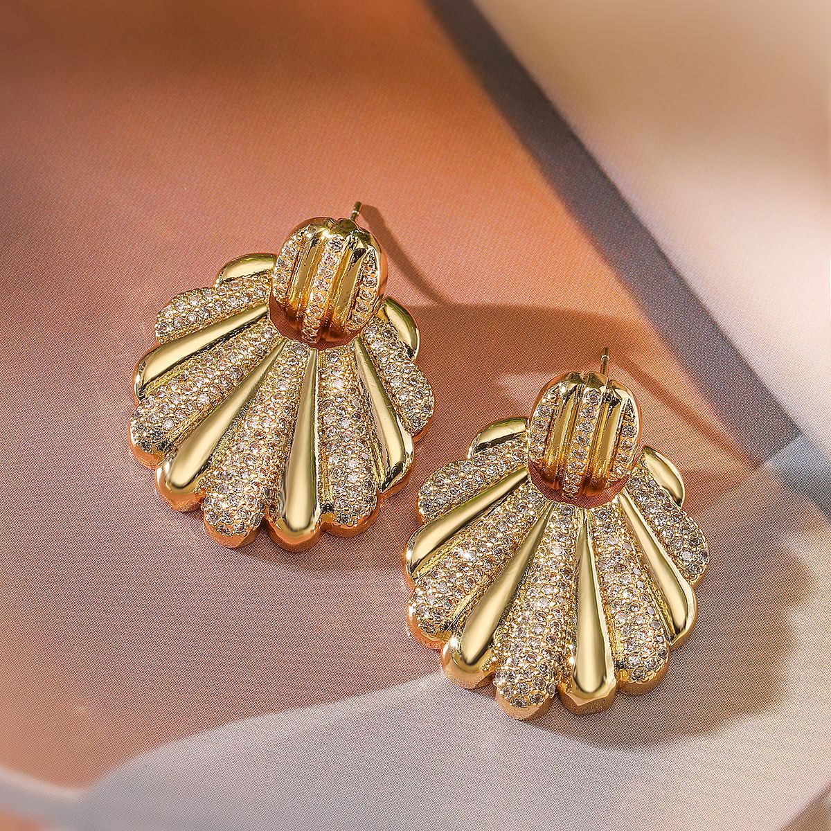 Minimalist Geometric Copper Earrings with 18K Gold Plating and Zircon Inlay for Women
