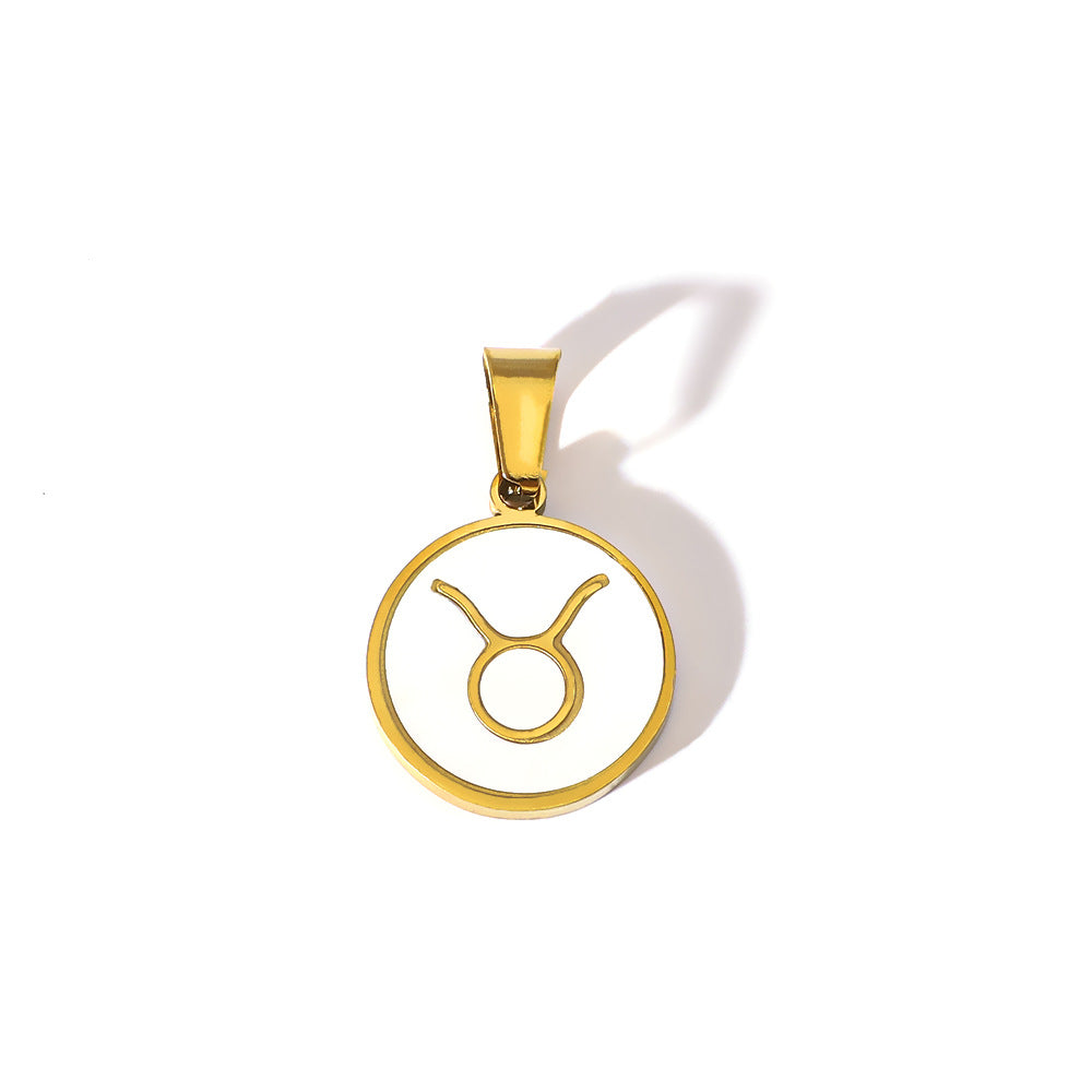 Minimalist Zodiac Pendant Necklace for Women Stainless Steel with 18K Gold Plating and White Abalone Inlay