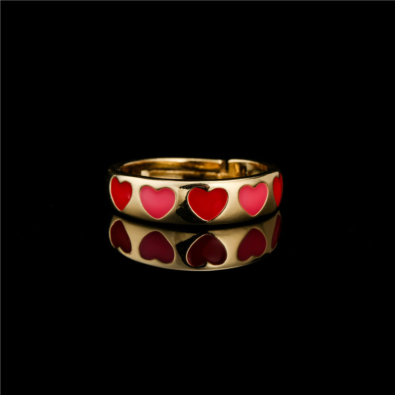 18K Gold Plated Brass Heart Star Drip Oil Open Ring for Women