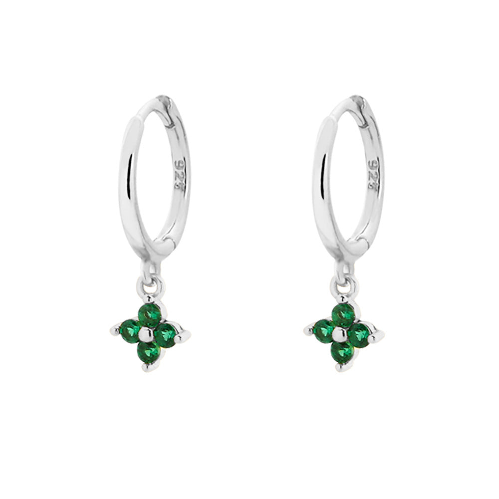 Elegantes Pendientes de Plata de Ley 925 con Forma de Trébol, Esmalte Verde Esmeralda y Detalles de Pedrería para Mujer