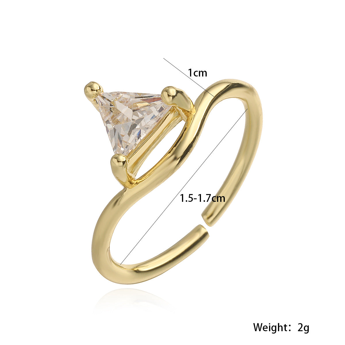 Minimalist Luxe Geometric Open Ring for Women in Brass with 18K Gold Plating and Zircon Inlay
