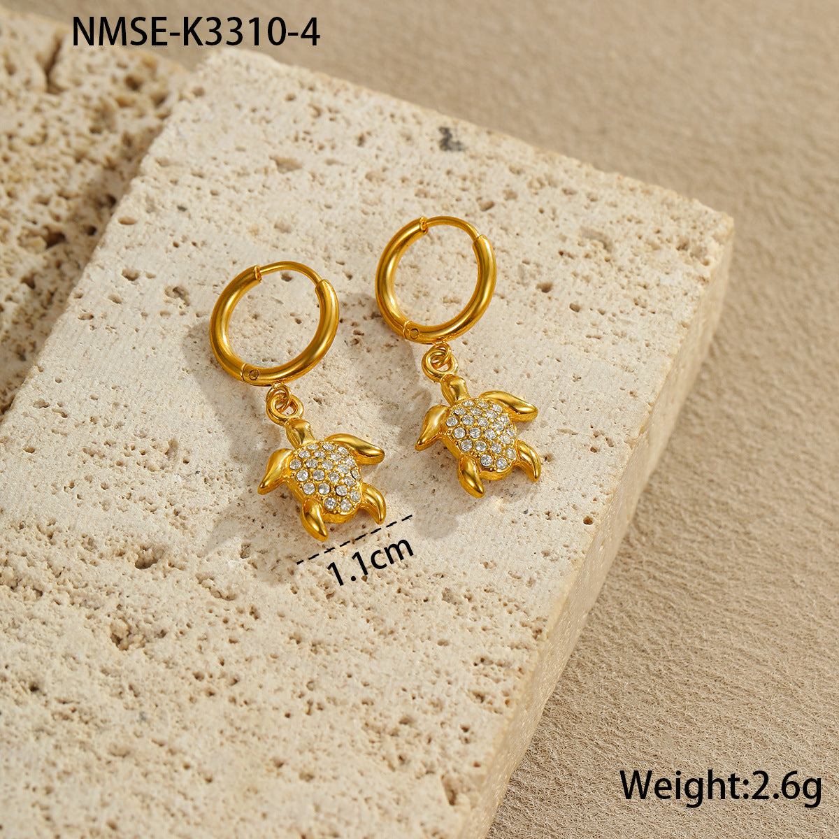 Pendientes de Acero Inoxidable con Forma de Estrella de Mar y Concha con Incrustaciones de Diamantes de Imitación para Mujer