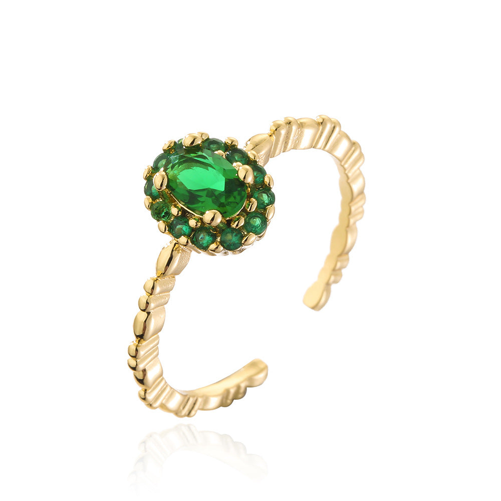 Minimalist Geometric Open Ring for Women Made of Copper with 18K Gold Plating and Micro-Paved Zirconia