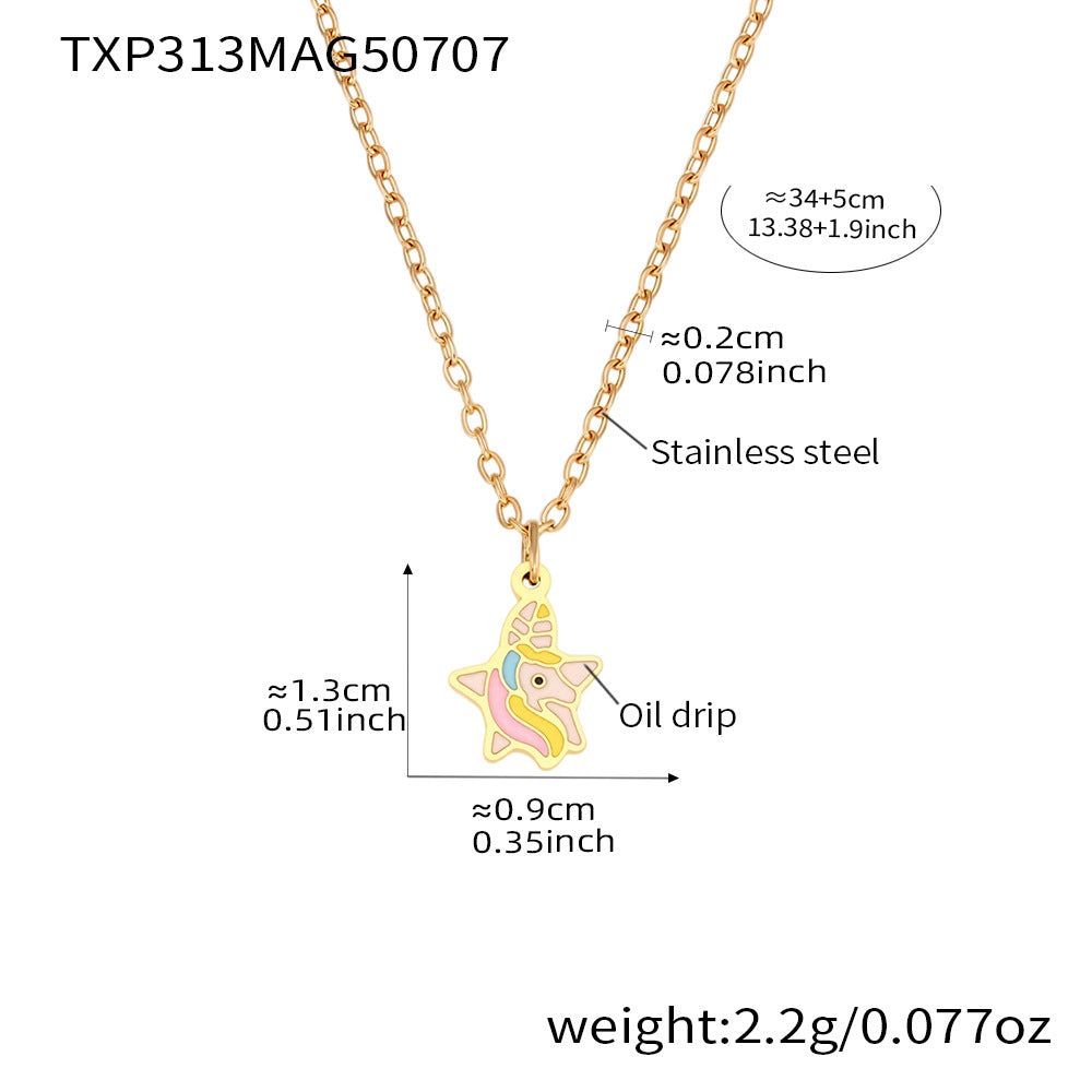 Set di collana con ciondolo unicorno di dopamina a cartoni animati carino per bambini con ciondolo in acciaio al titanio e catena in acciaio inossidabile