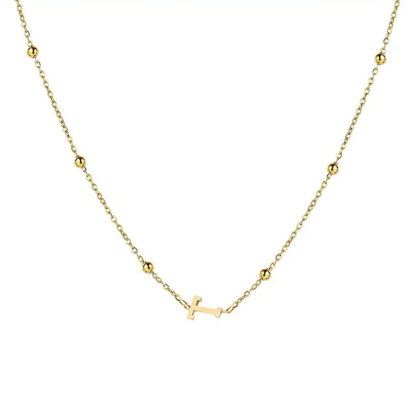 Collana con Lettera in Acciaio Inossidabile Placcato Oro Minimalista con Catena a Sfera