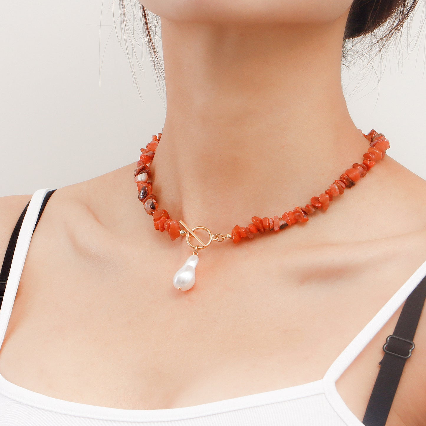 Minimalist Geometric Alloy Necklace with Pearl Accents and Turquoise Pendant for Women
