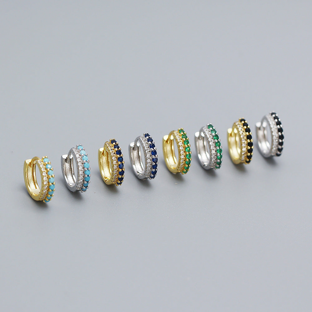 Pendientes trepadores geométricos de plata de ley S925 con circonitas y doble fila de incrustaciones de colores mezclados para mujer