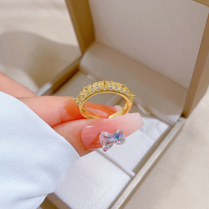 Minimalist Crown-Shaped Brass Ring with Gold Plating for Women