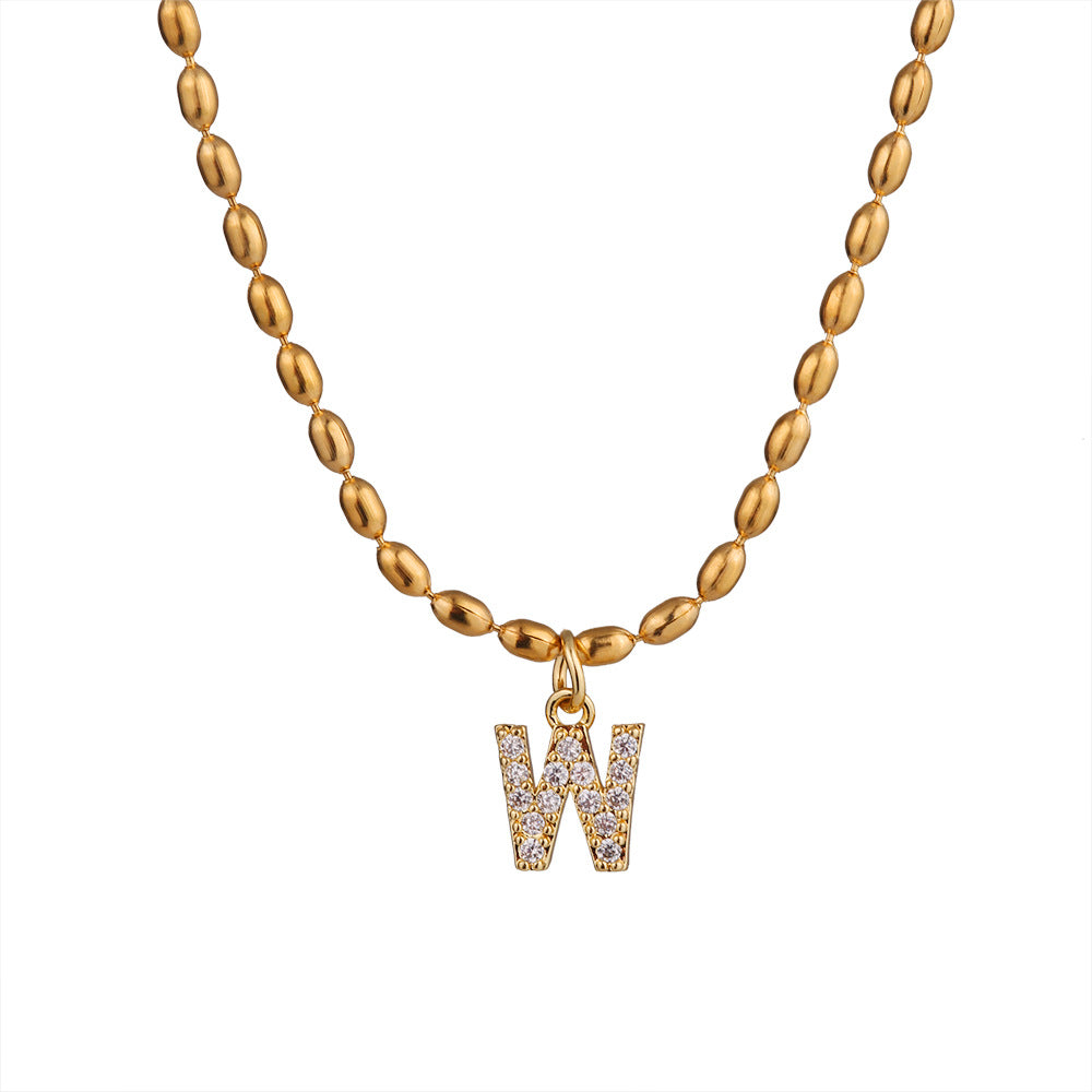 Collana in Acciaio Inossidabile a Forma di Lettera Minimalista con Intarsio di Strass da Donna, Stile Catena Snake, Elegante Gioiello per Clavicola
