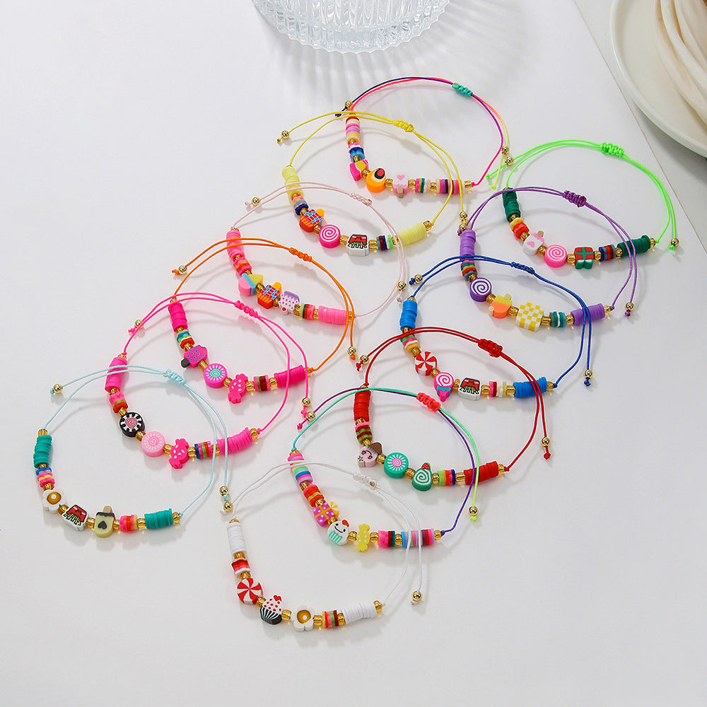Colorful Geometric Letter Resin Bracelet for Kids Adjustable Friendship Jewelry