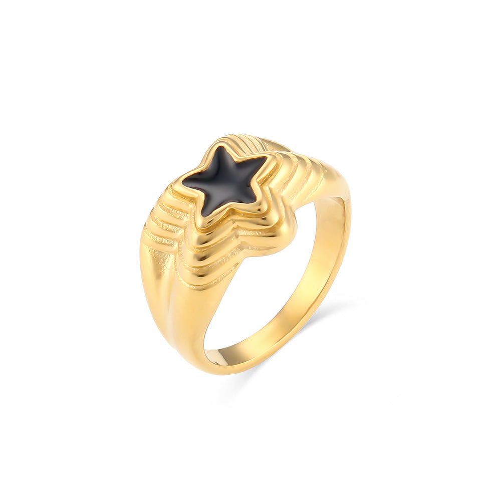 Anillo de estrella de cinco puntas chapado en acero inoxidable geométrico de estilo oficina de moda para mujer