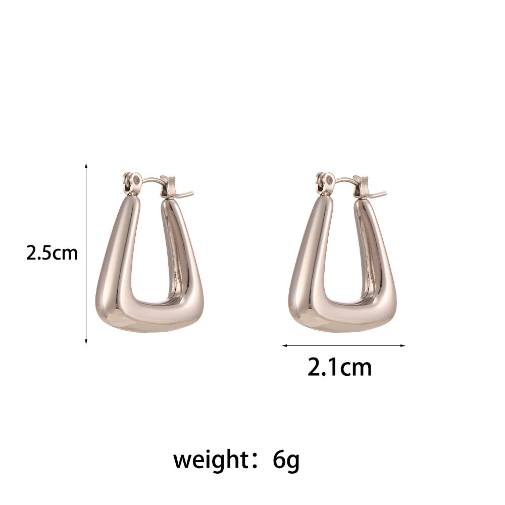 Minimalist Geometric Stainless Steel Hoop Earrings for Women with Silver Plated Finish and Diamond-Cut Faceting