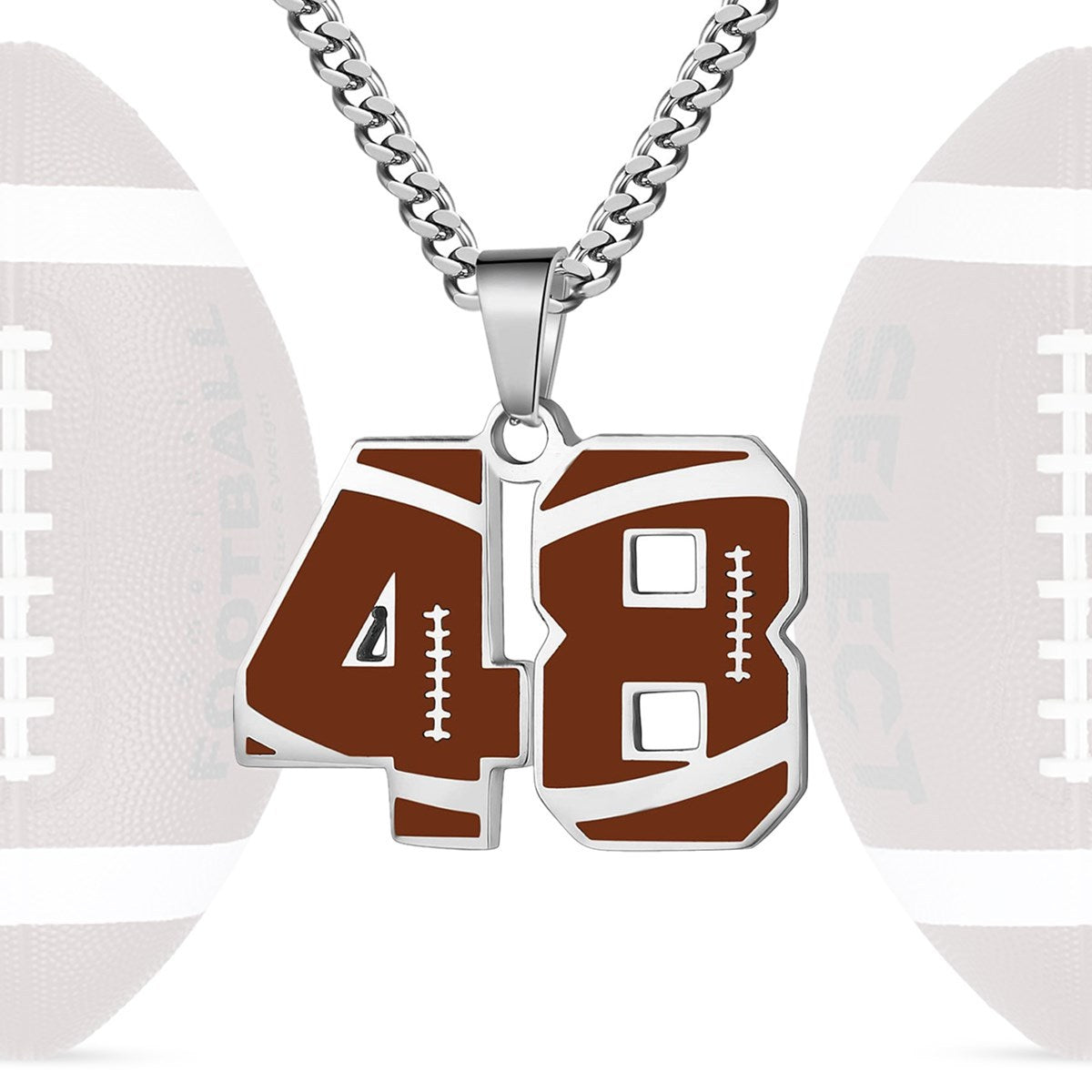 Motivational Football Number Pendant Necklace for Men in Stainless Steel with Polished Finish and Letter/Number Design