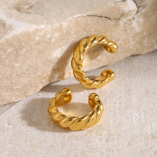 Ins Style 18K Gold Plated Stainless Steel Threaded Round Clip-On Earrings for Women