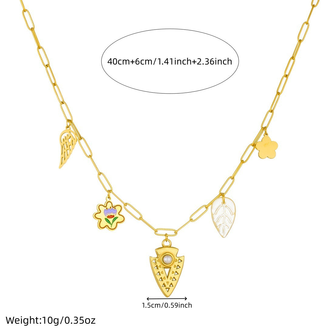 Sweet Drip Oil Gold Plated Floral Stainless Steel Pendant Necklace for Women
