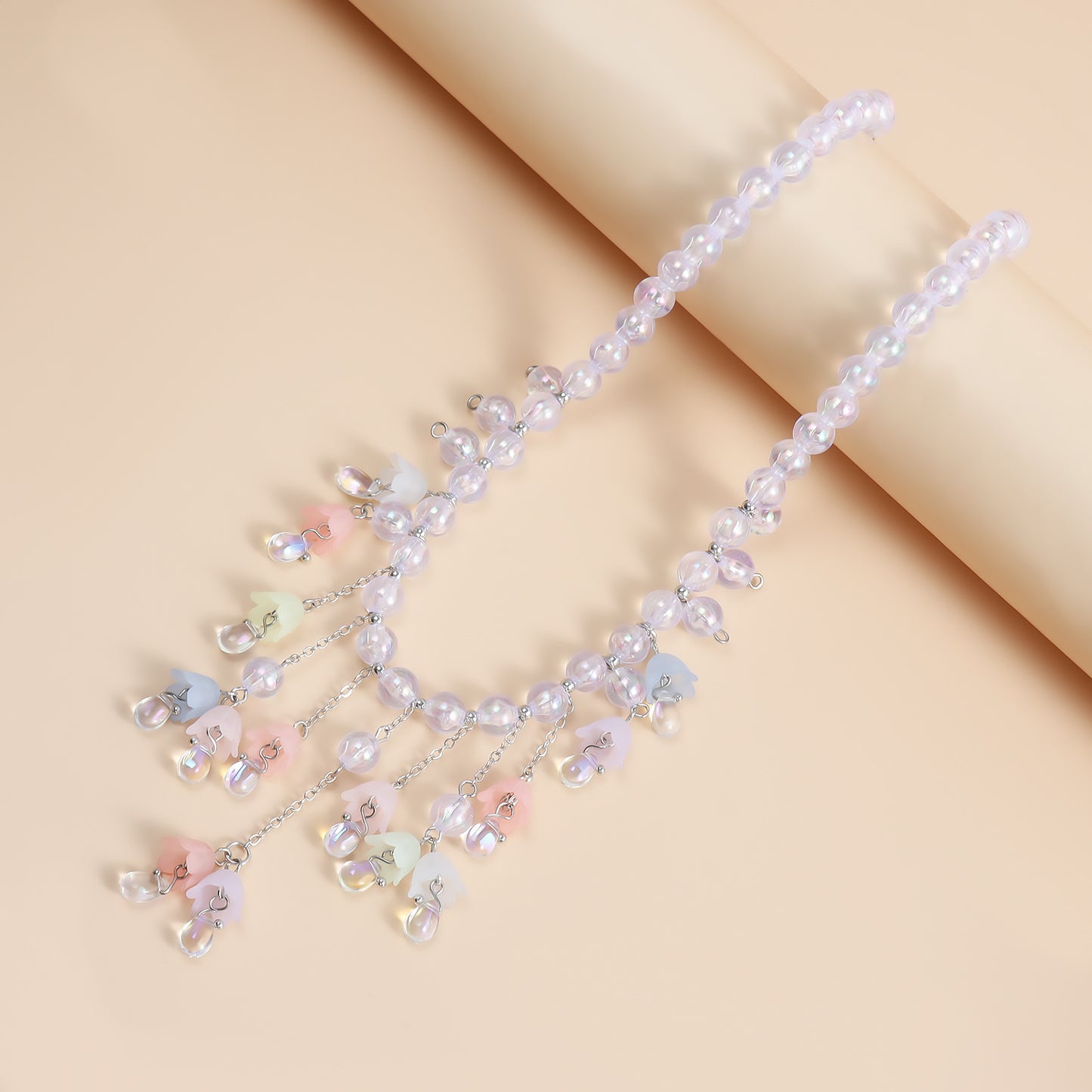 Elegant Summer Colorful Beaded Necklace with Geometric Pendant and Tassel Detail for Women