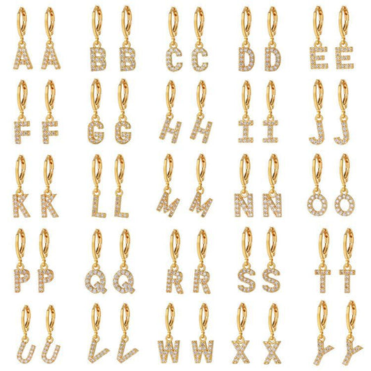 Minimalist Elegant Gold Plated Brass Micro-Inlaid Cubic Zirconia Letter Hoop Earrings for Women