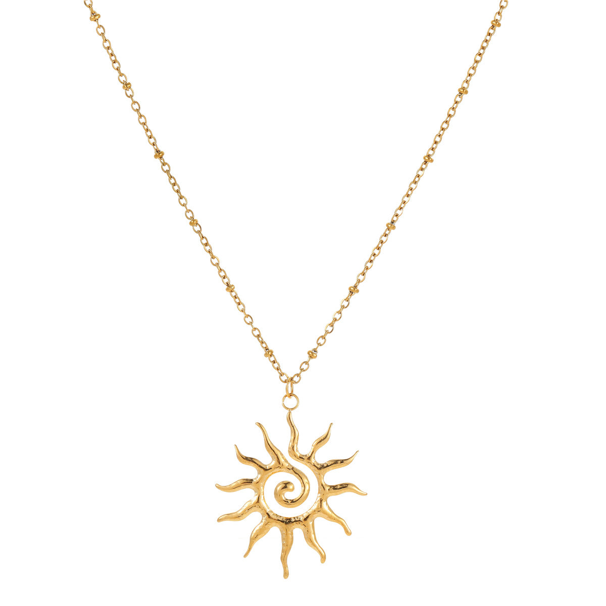 Collana da donna minimalista di tendenza in acciaio inossidabile placcato oro 18 carati a forma di sole