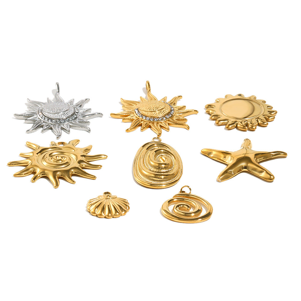 Acciaio Inossidabile Placcato Oro 18K Luna Stella Charm Geometrico a Barra