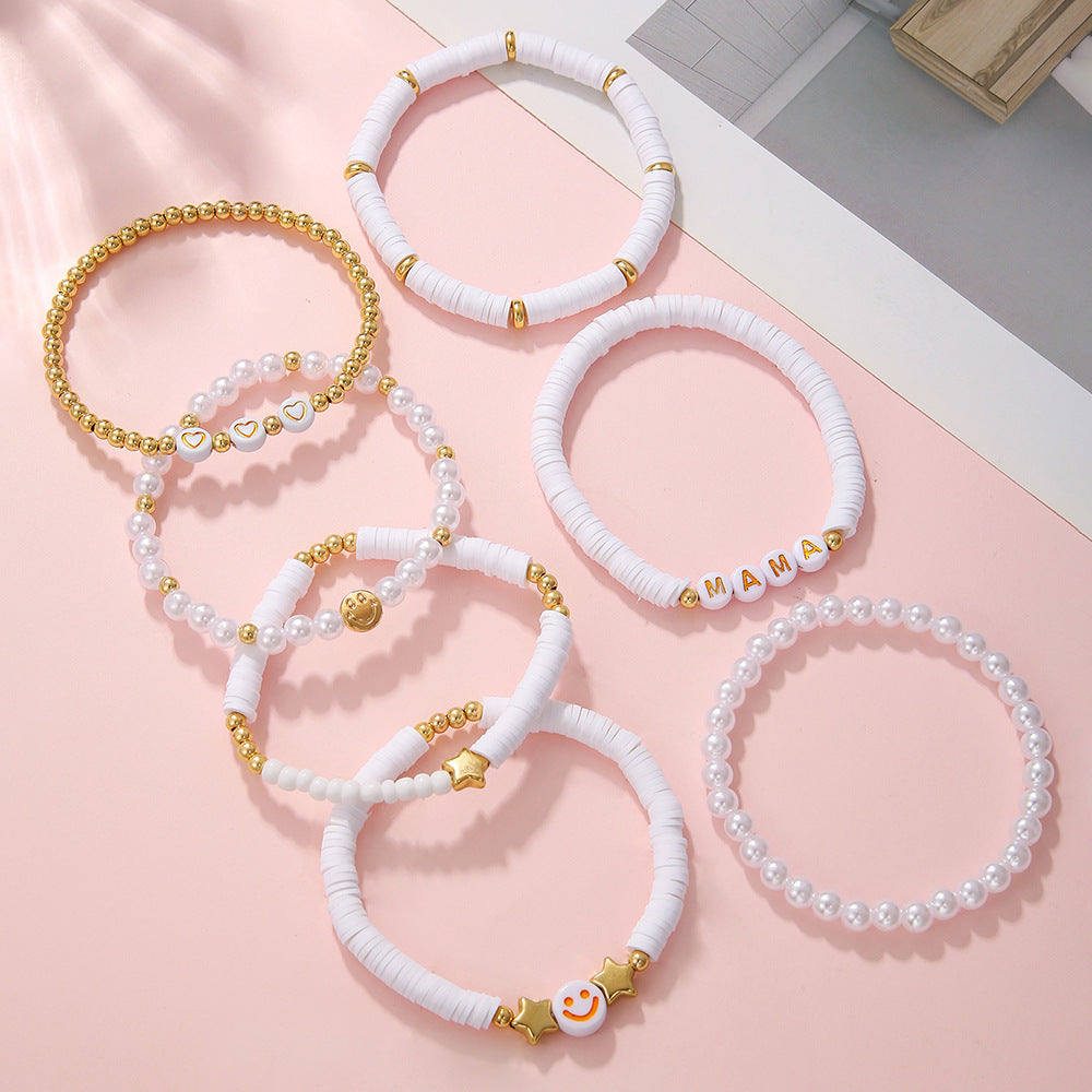Bohemian Resin and Acrylic Beaded Bracelet Set with Geometric Star and Smile Charms