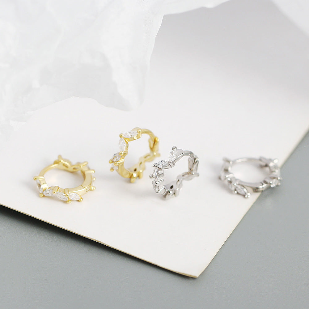 Orecchini a cerchio da donna in argento sterling S925, con zirconi intarsiati, geometrici, minimalisti, a forma di navette