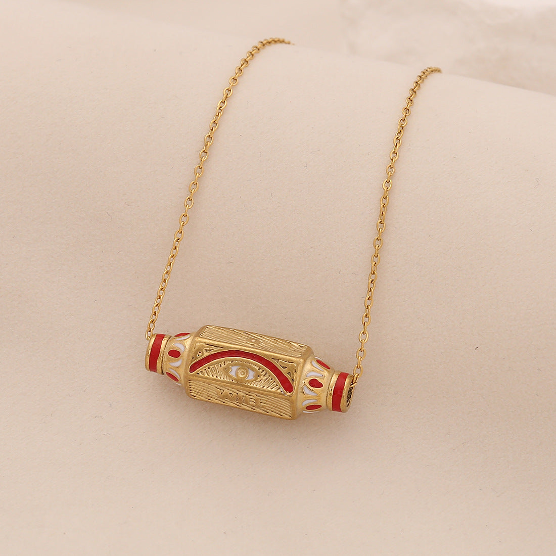 Collana con ciondolo esagonale geometrico a forma di occhio di Fatima in acciaio inossidabile da donna