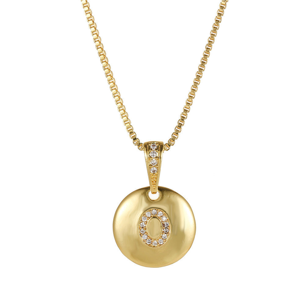 Vintage Sweet Geometric Letter Brass Inlay Cubic Zirconia Necklace Box Chain for Women