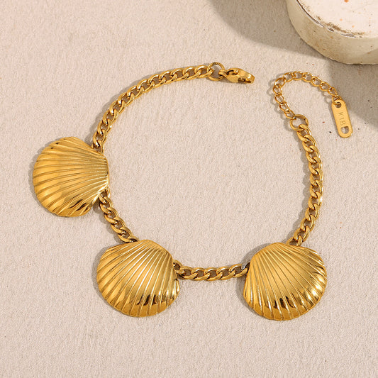 Elegante pulsera de acero inoxidable con forma de concha, chapada en oro de 18 quilates para mujer