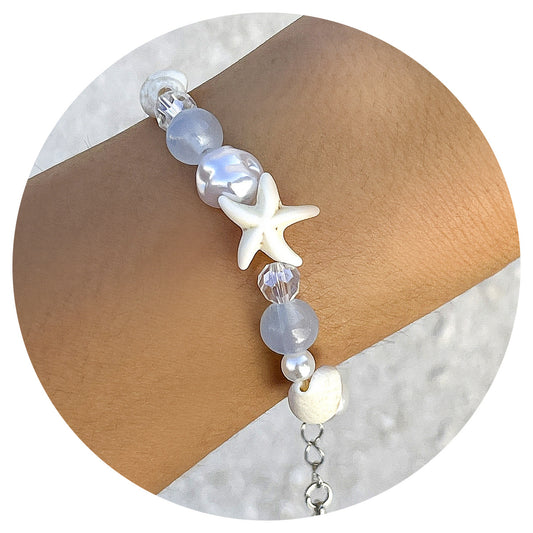 Bracciale acrilico a stella in stile fattoria con conchiglie e perline a forma di stella da donna, fresco e dolce