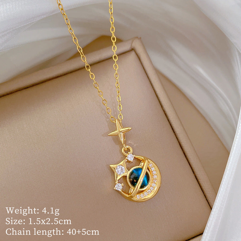 Geometric Style Titanium Steel Necklace with Copper Pendant Plated in Real Gold for Women and Men
