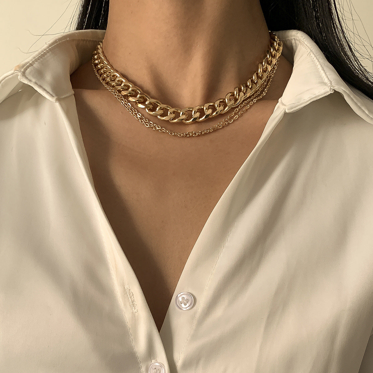 Collana a catena lunga a più strati con nappe, stile punk, da donna