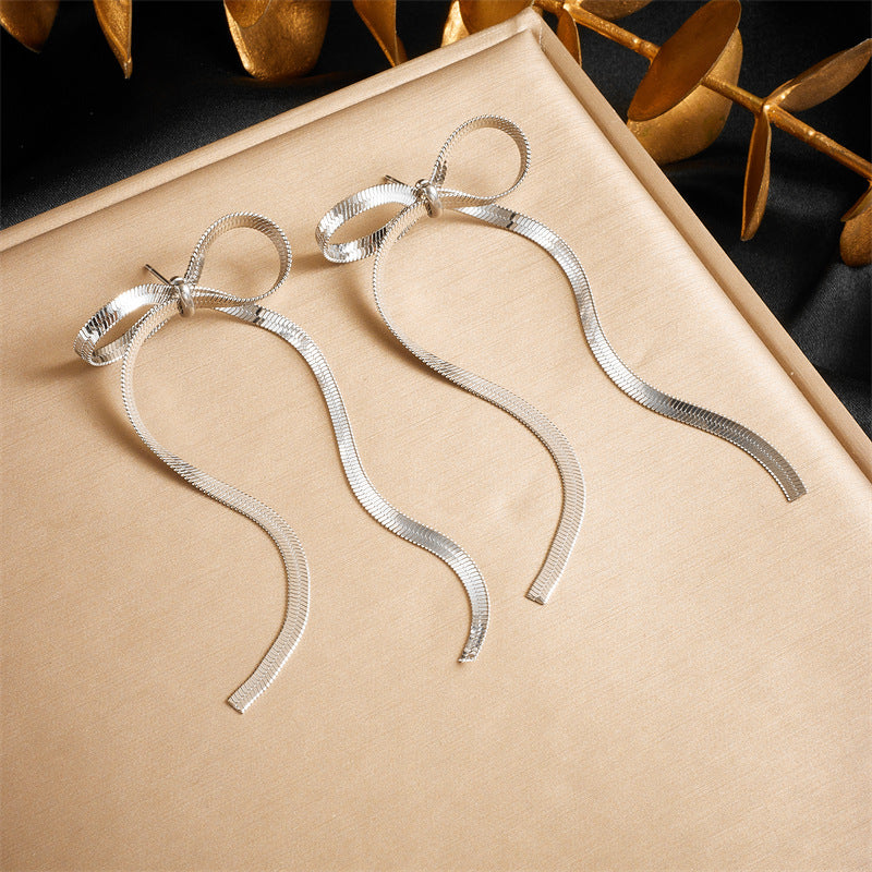 Minimalist Plated Stainless Steel Snake Chain Butterfly Drop Earrings