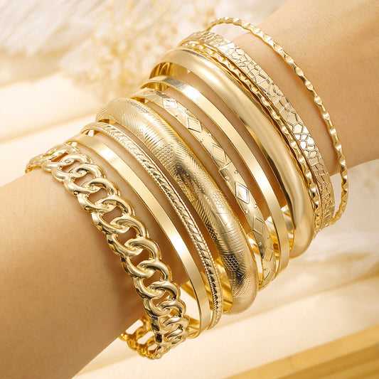 Vintage Minimalist Geometric Round Plated Alloy Cable Chain Bracelet Set for Unisex